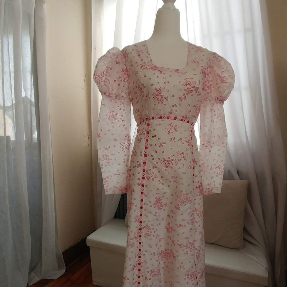 Vintage 70s Maxi Dress Puff Sleeve Floral Print 2 - Picture 4 of 16